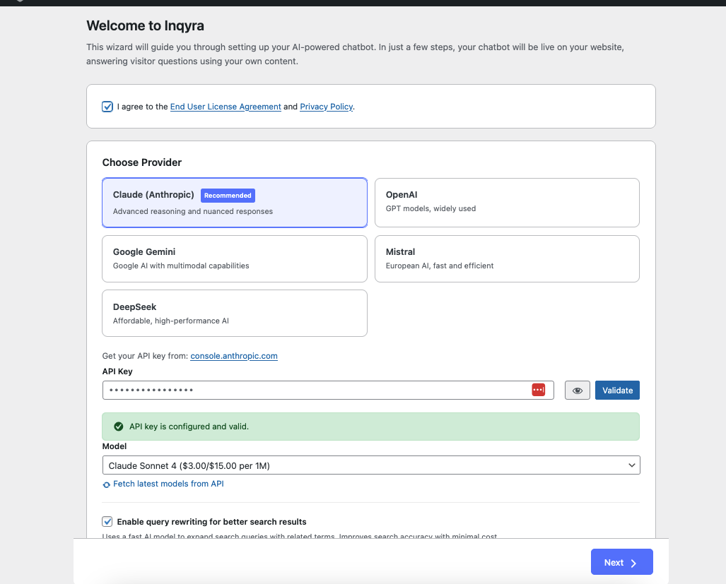 Setup wizard — choose your AI provider