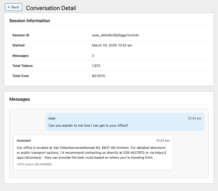 Conversation history detail view