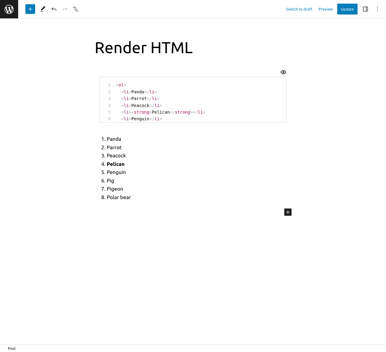 Render HTML code