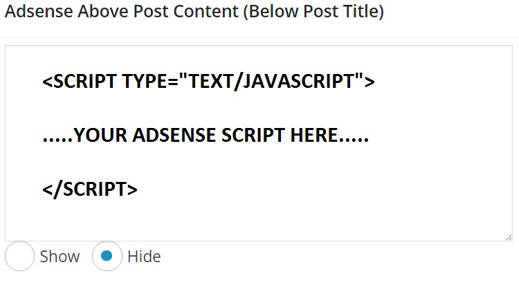 Add your adsense script here, adsense above post content