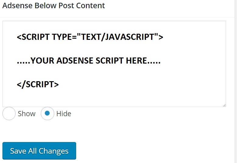 Add your adsense script here, adsense below post content