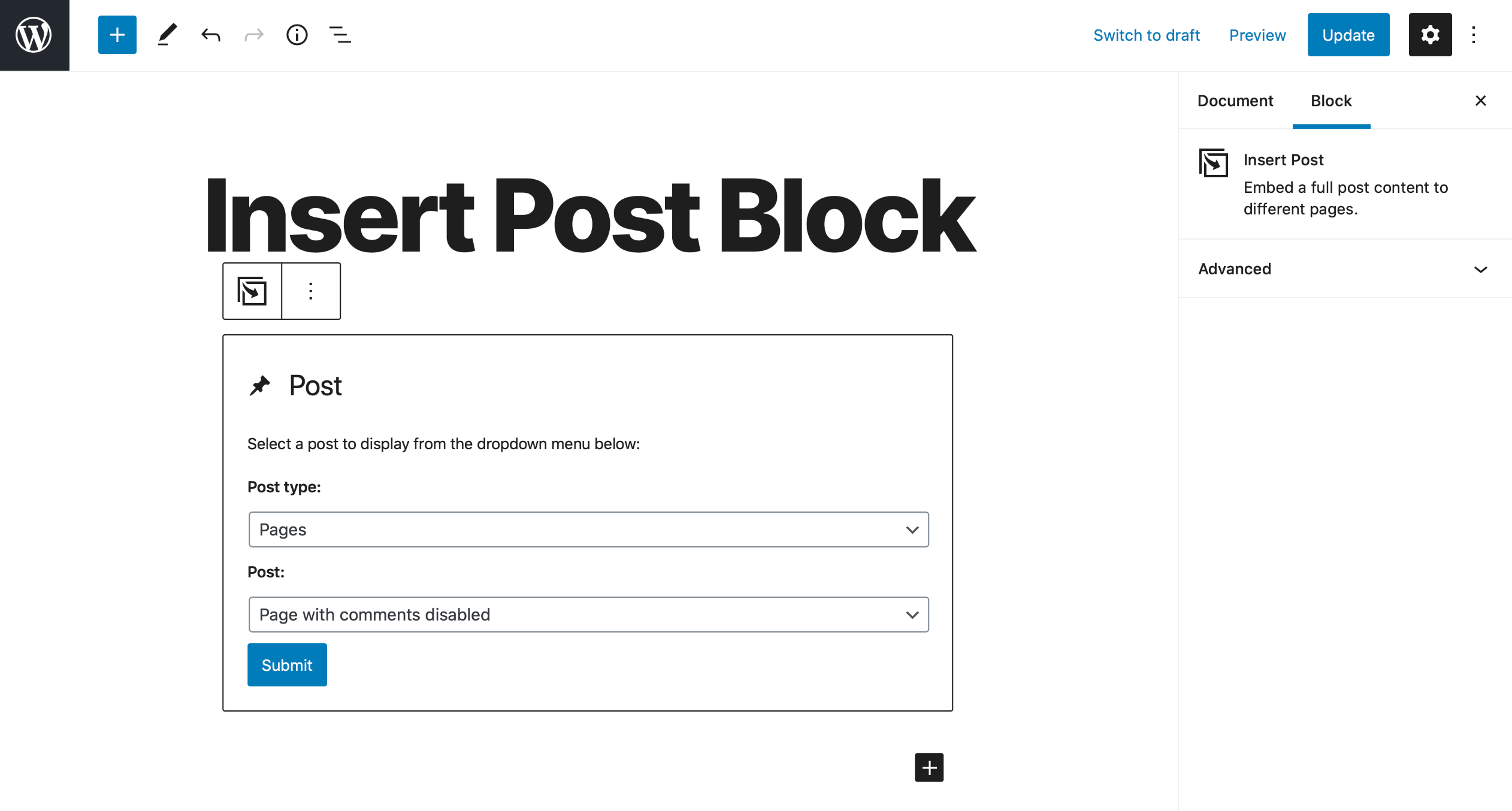 Editor block.