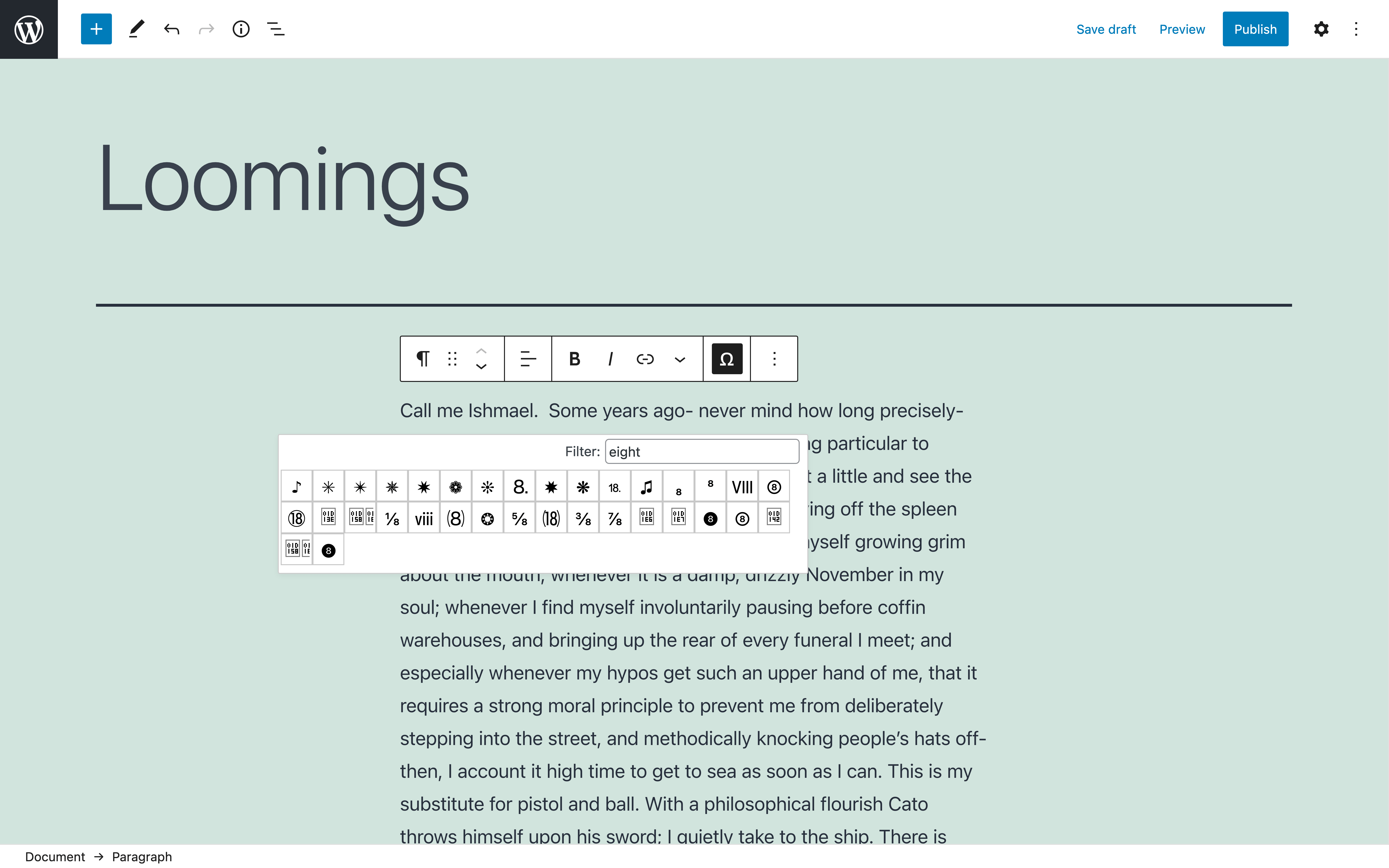 Filtering the special characters via search.