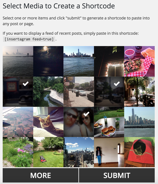 **Admin page** - select image/s to generate a shortcode.