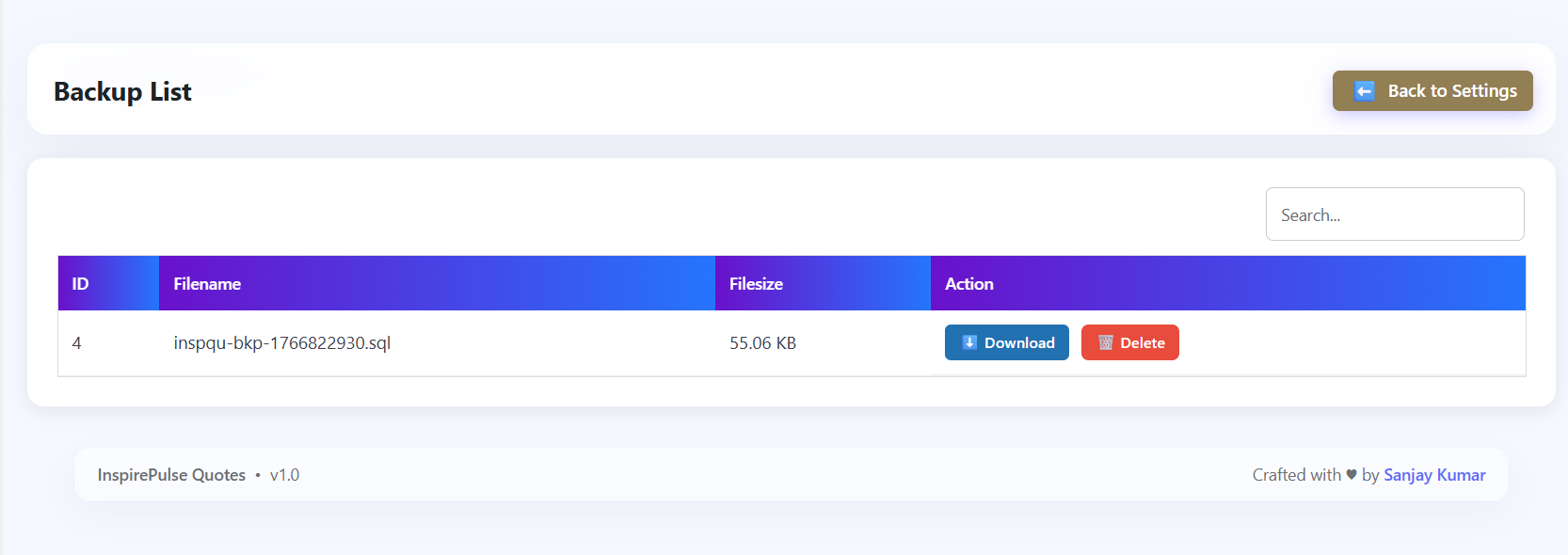 Shows Categories list