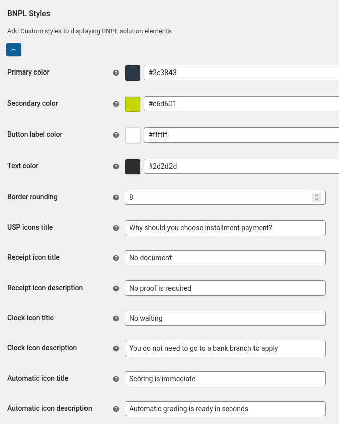Product page settings