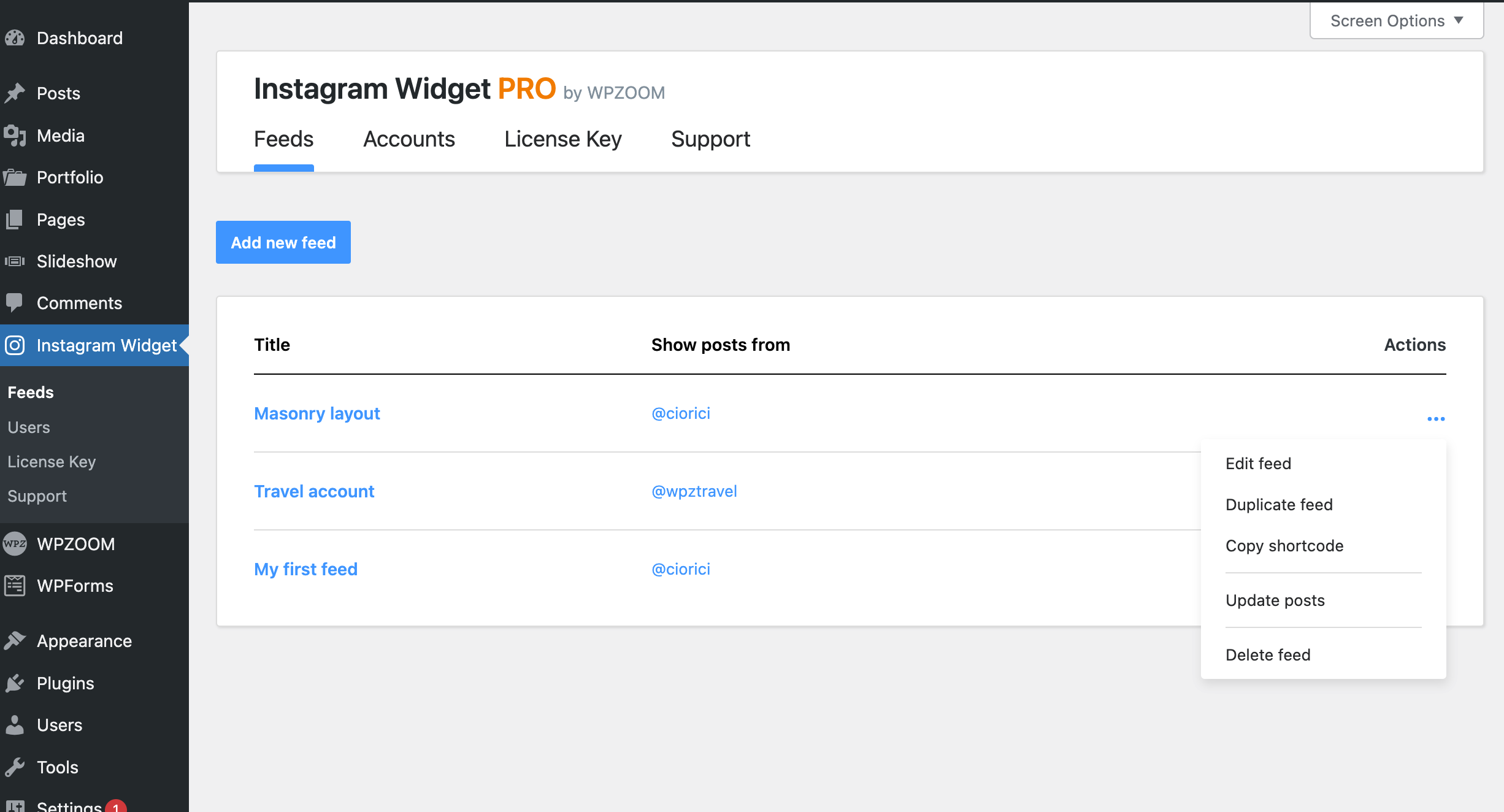 Manage feeds