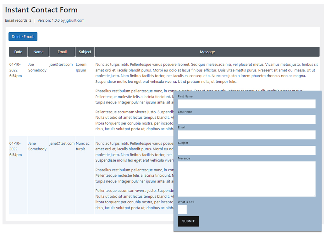 Form and Admin Area