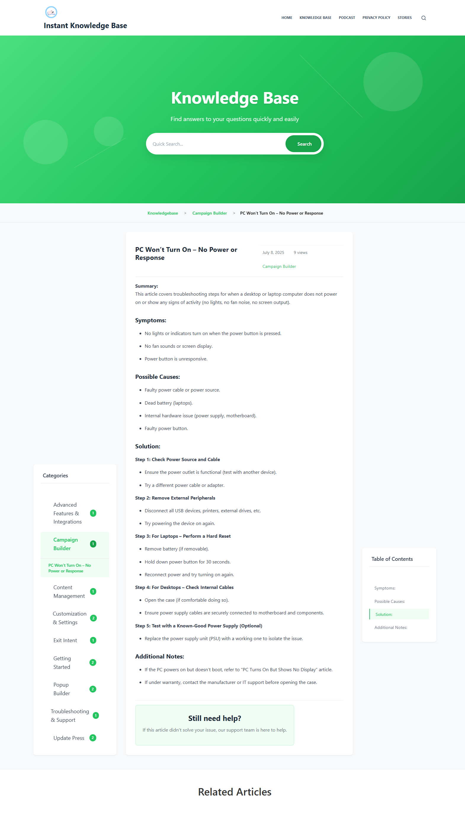 **Compact Template (Premium) – Category Page** – Condensed view of categories and topics