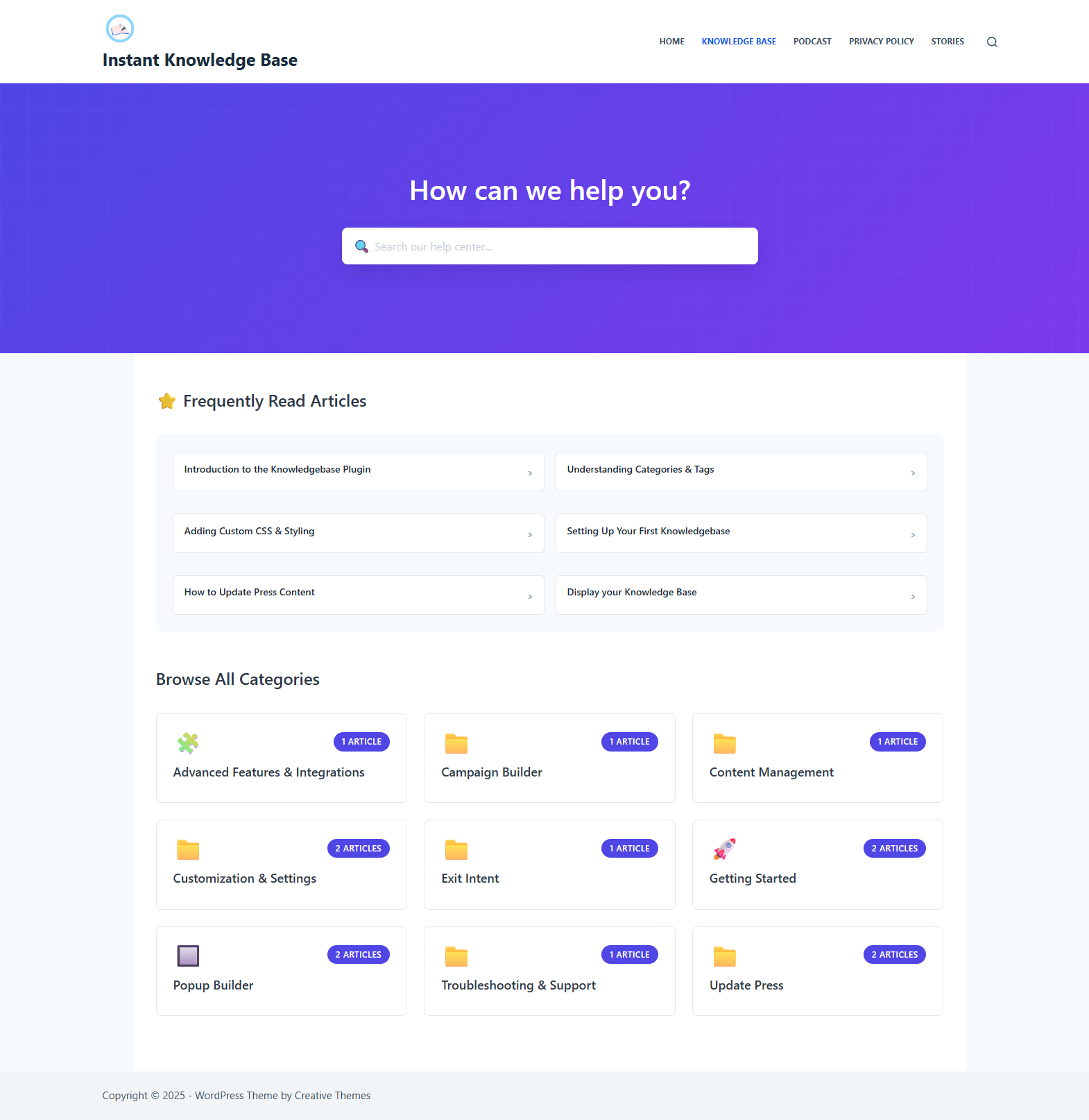 **Default Template (Free) – Single Article Page** – Basic article layout with sidebar navigation