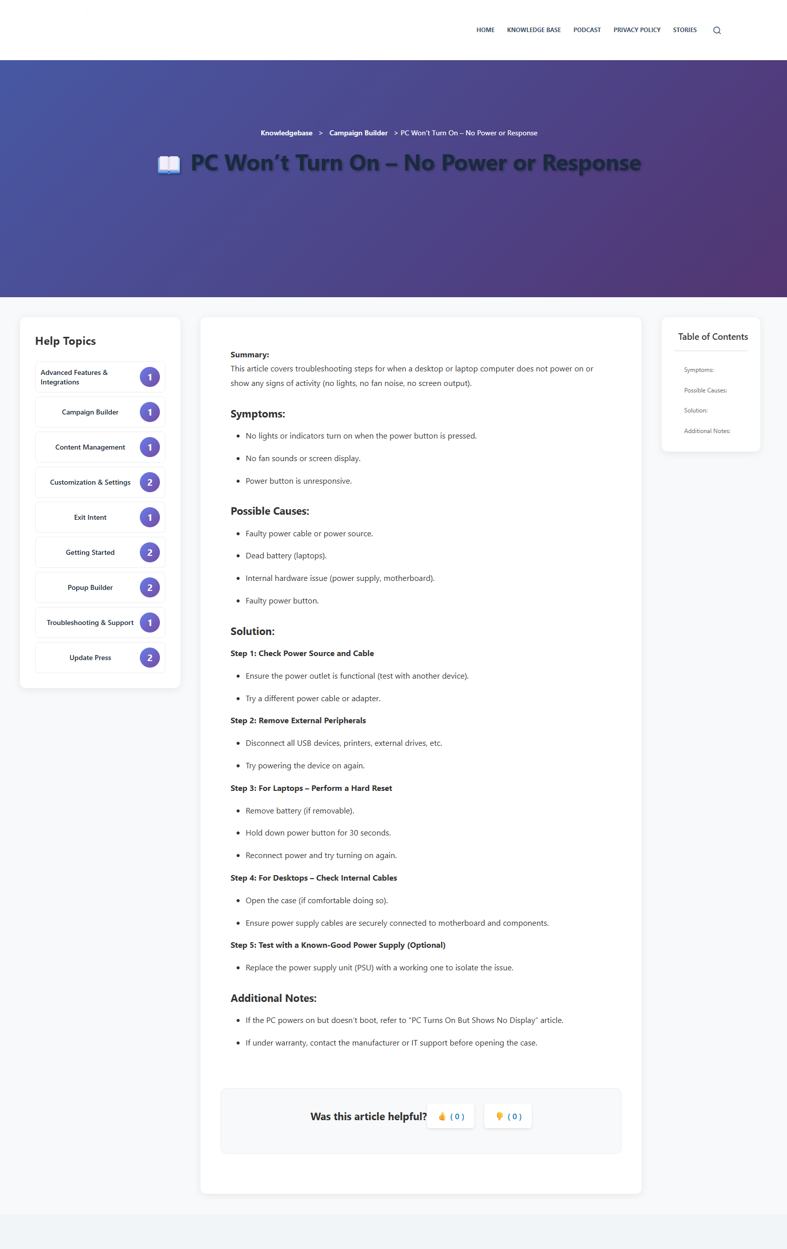 **Knowledge Base General Settings** – Core plugin settings and configuration panel
