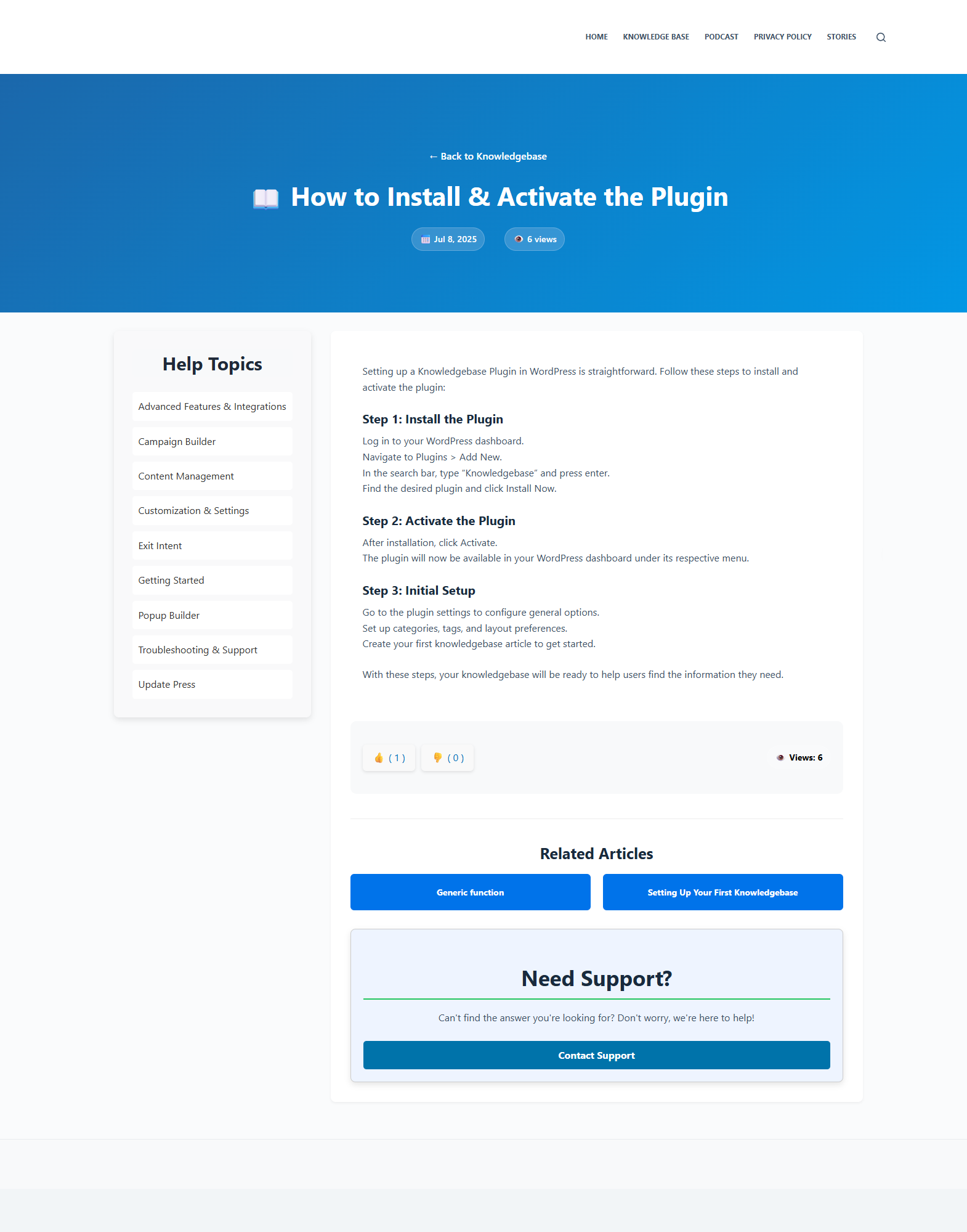 **Knowledge Base Analytics Article Performance** – Detailed stats on individual articles