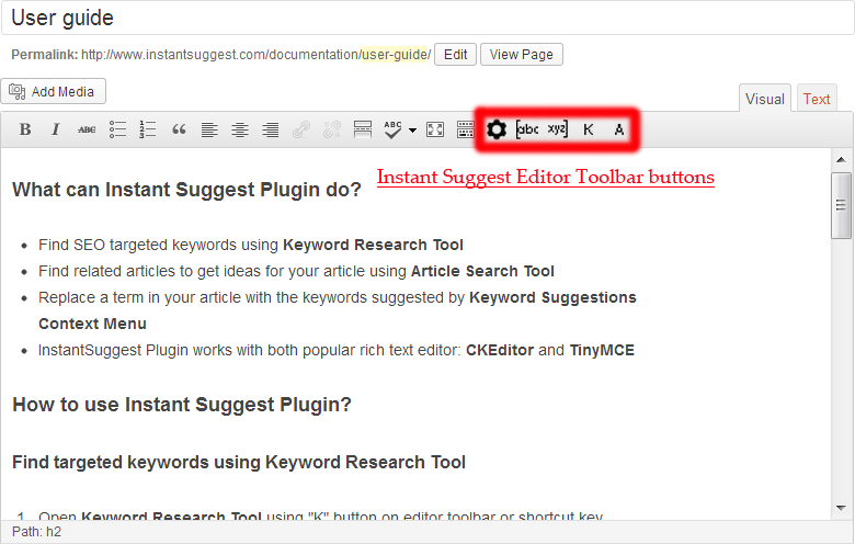 Editor Toolbar buttons
