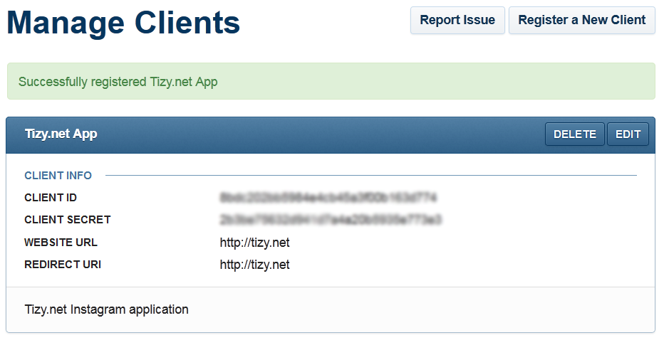 Copy your Instagram Client ID and Client Scret