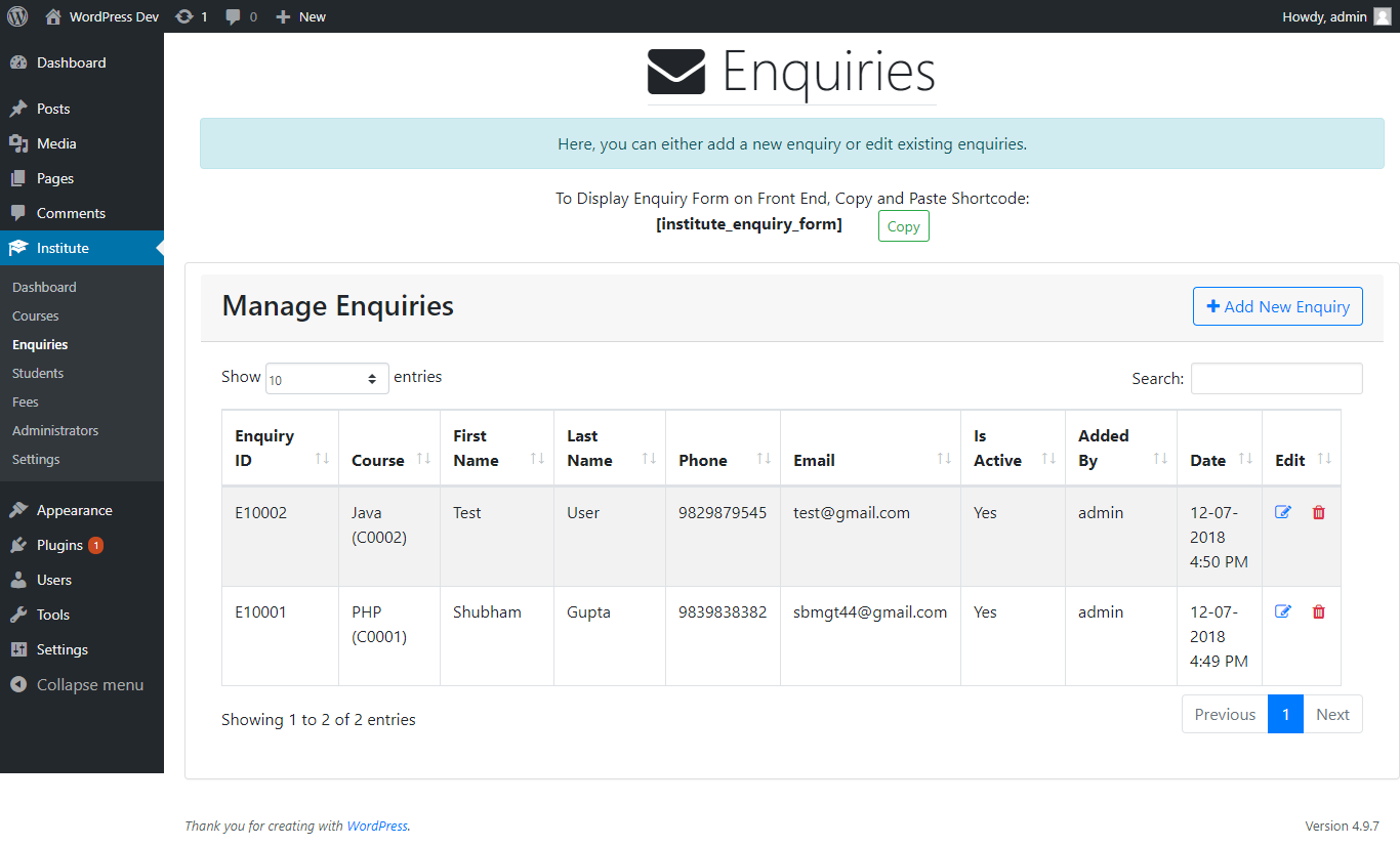 Manage Enquiries