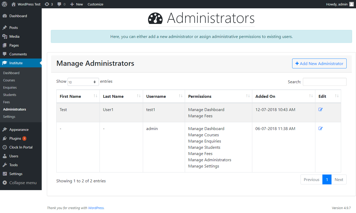 Administrators and Permissions