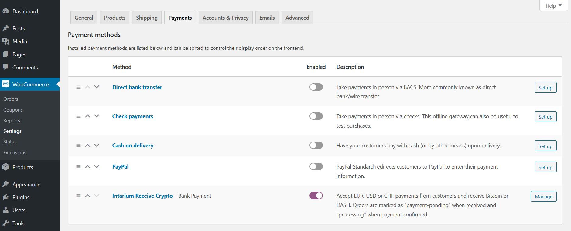 Payment Methods (Activation)