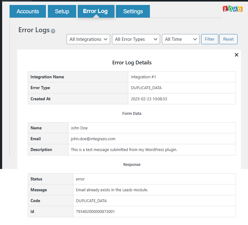 Detailed Error Logs