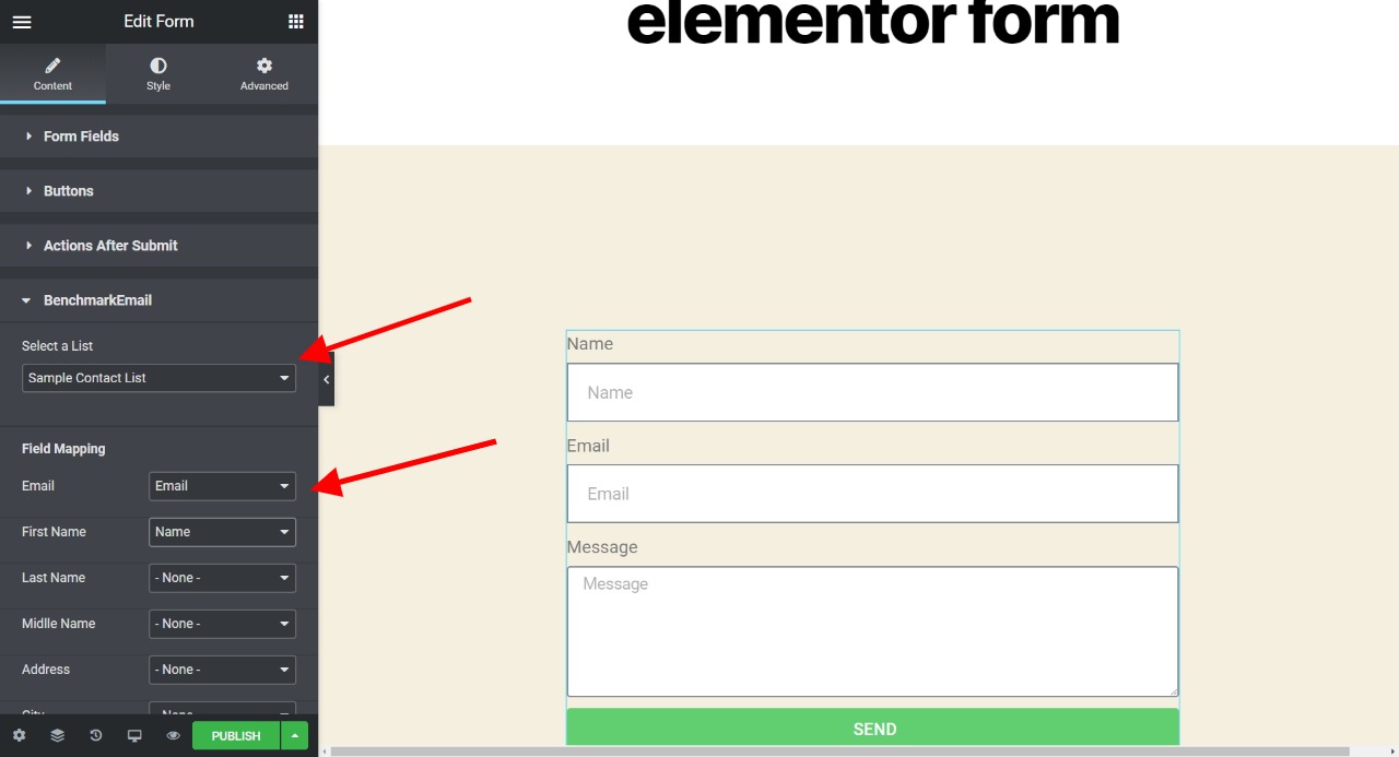 Select a list and map fields