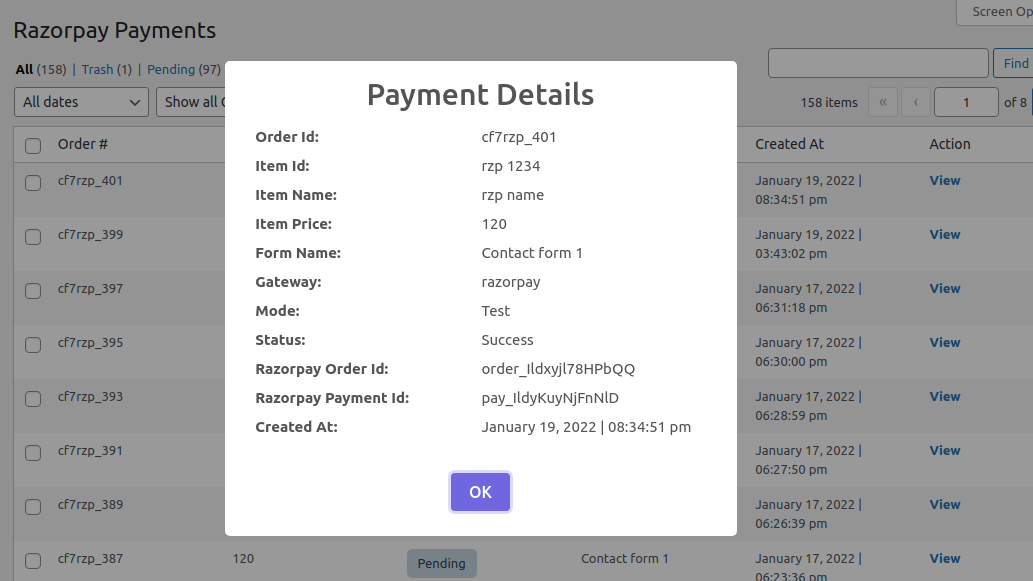 Individual Razorpay Payment detail view
