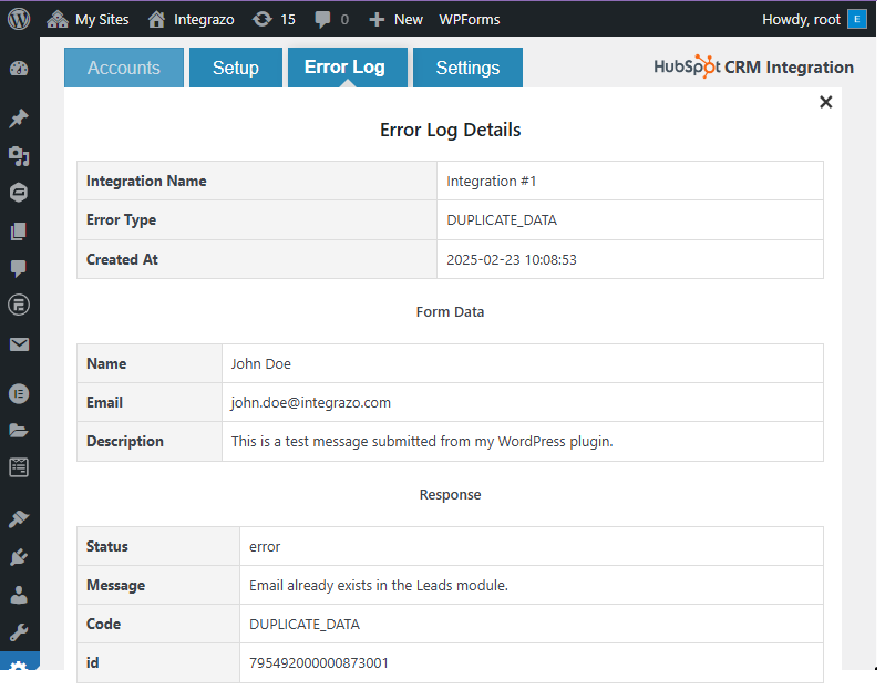 Detailed Error Logs