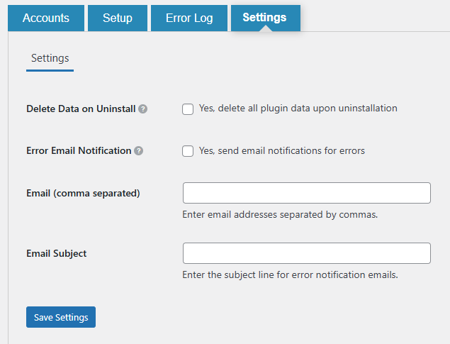 Settings Page