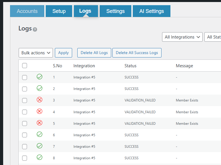 Integration Logs