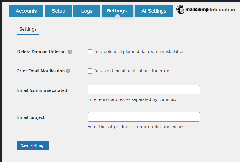 Settings Page
