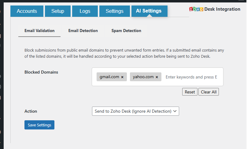 AI validation settings