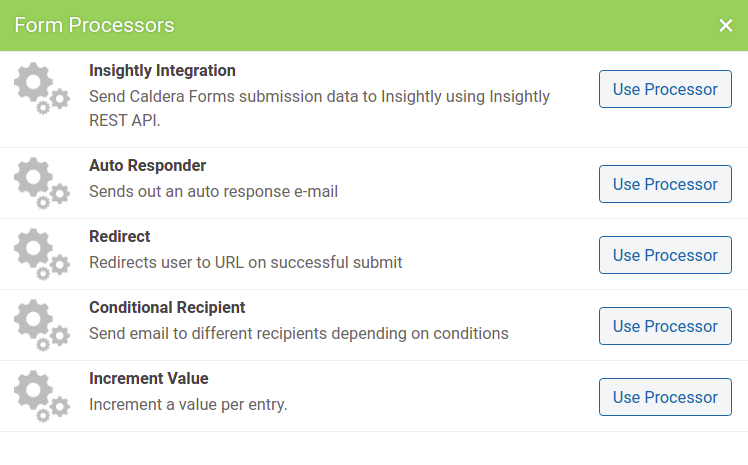 After creating the form, Goto Processors and Choose the Insightly Integration Processor