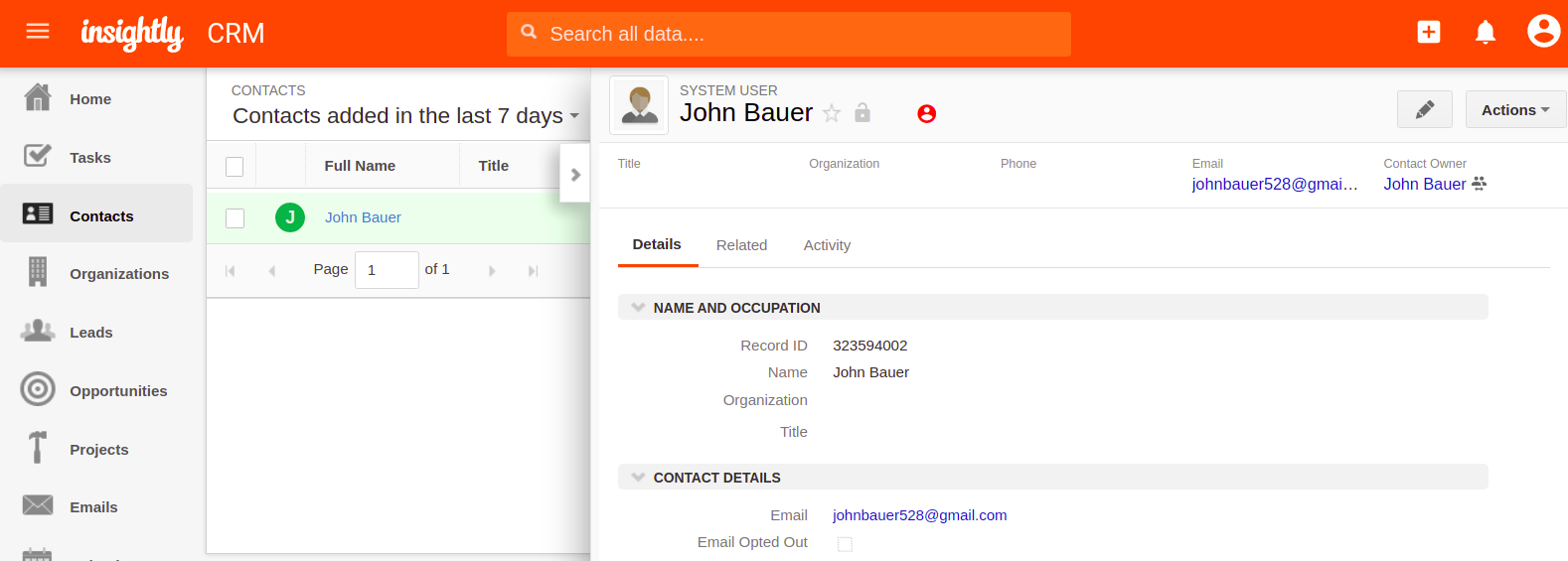 After submitting the form, You can check the data in the Insightly's Contacts page