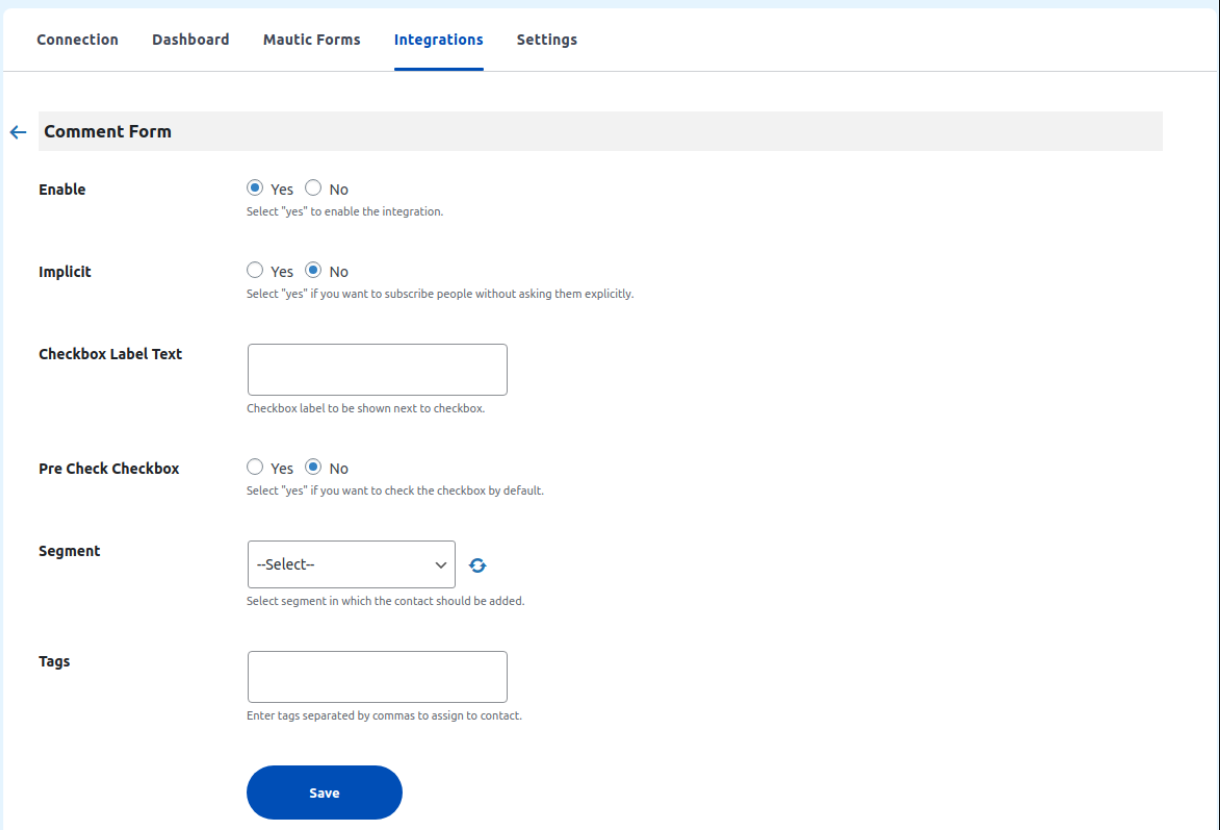 Comment Form setting