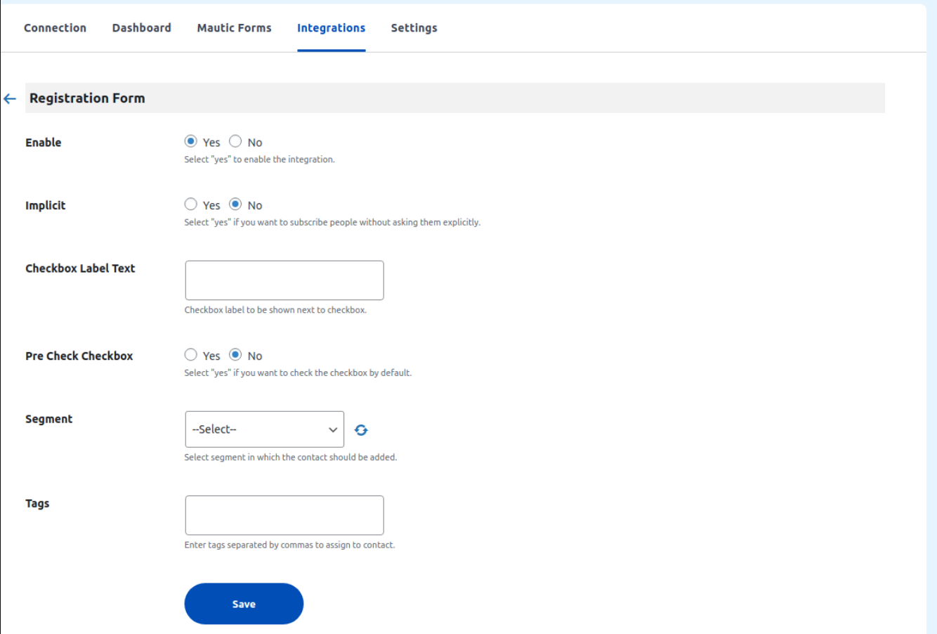User Registration Form Setting