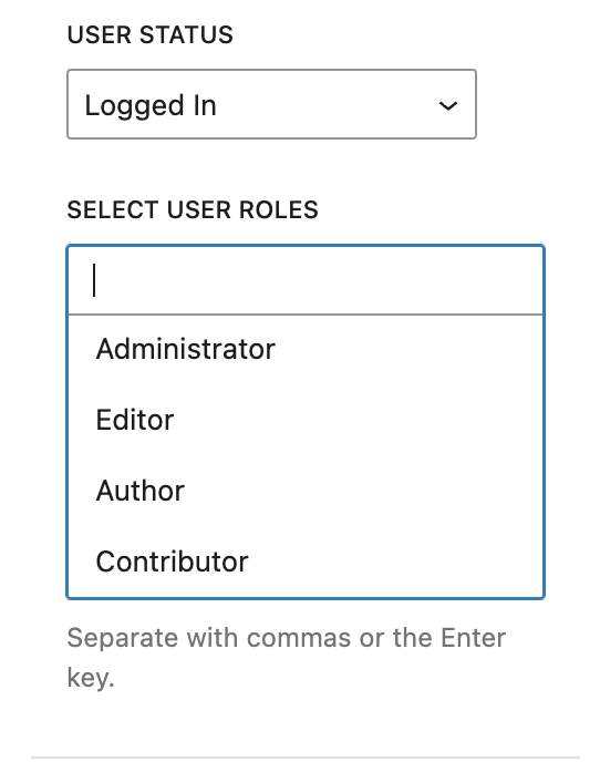 Specific User content visibility configuration.