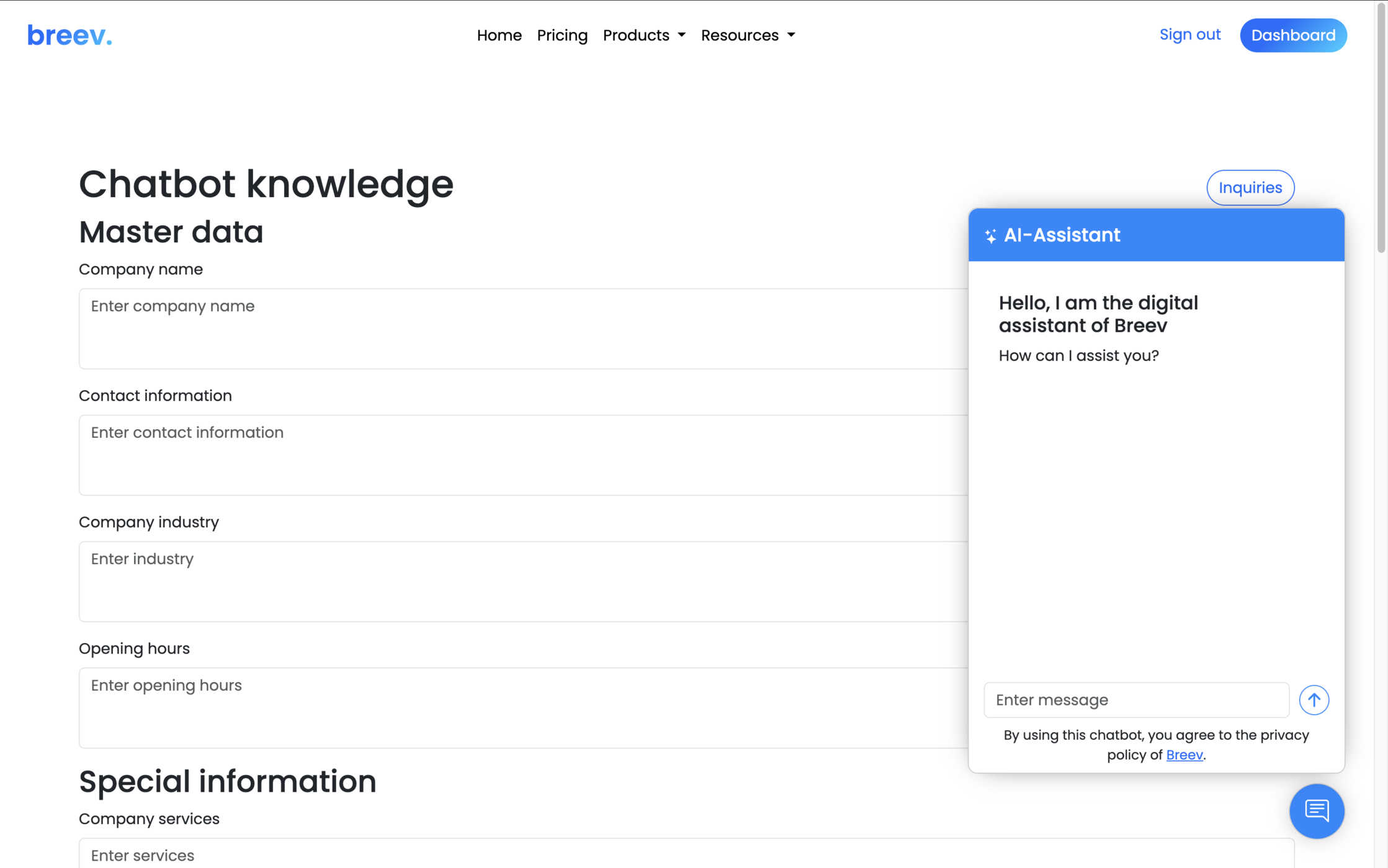 Chatbot on Website