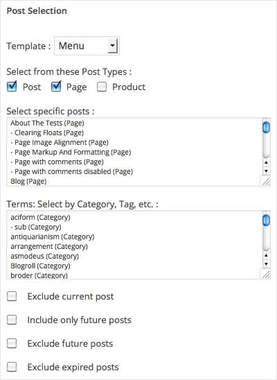 Example of the Post Selection Panel.