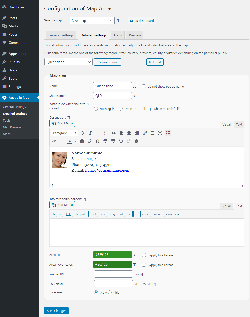 Detailed settings for the state