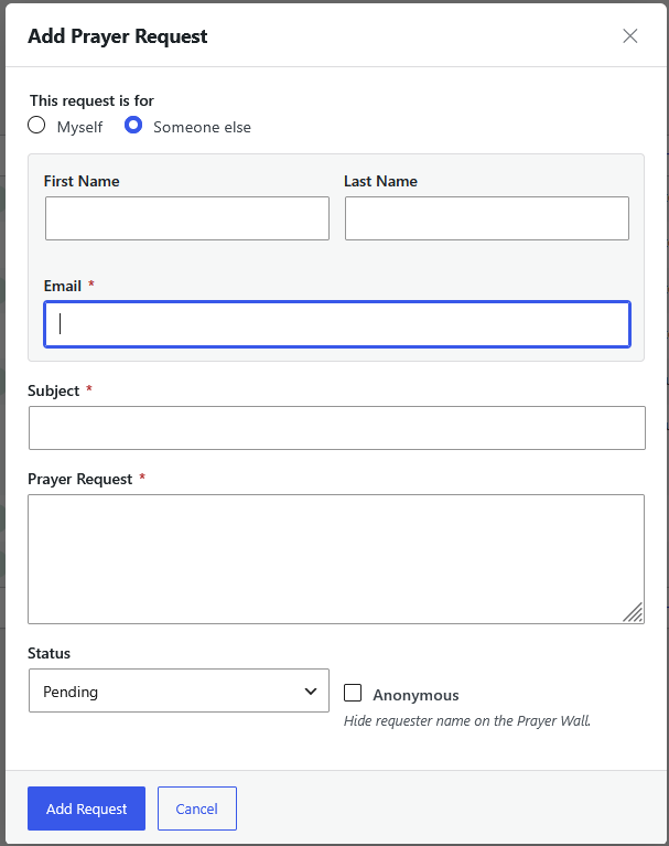 Requester detail page — Overview tab with profile and stats.