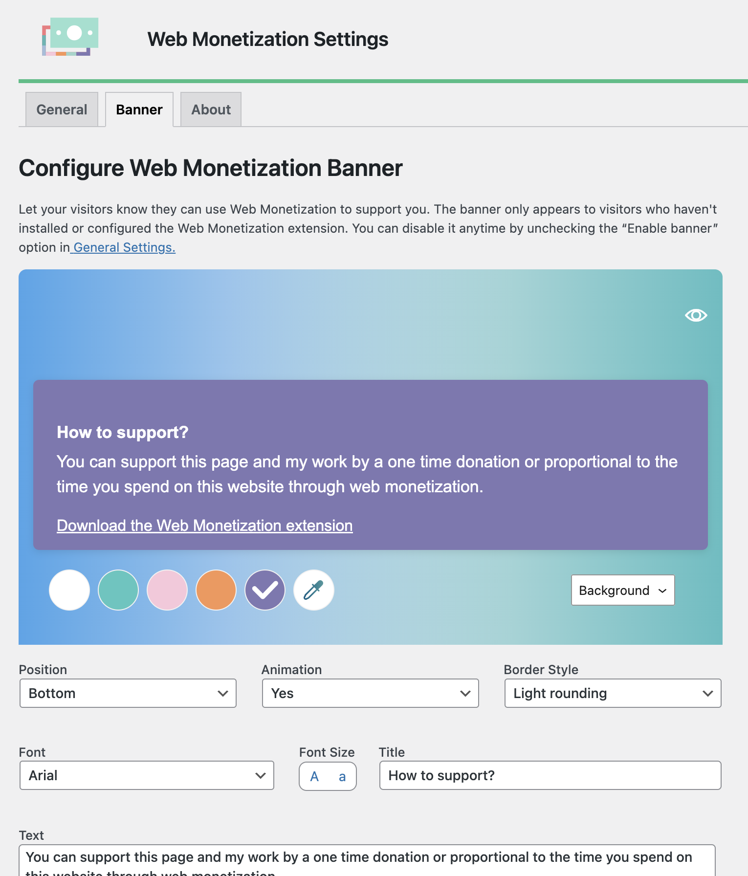 Banner configuration page.
