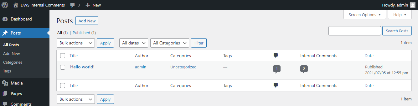Example of the WP tables column.