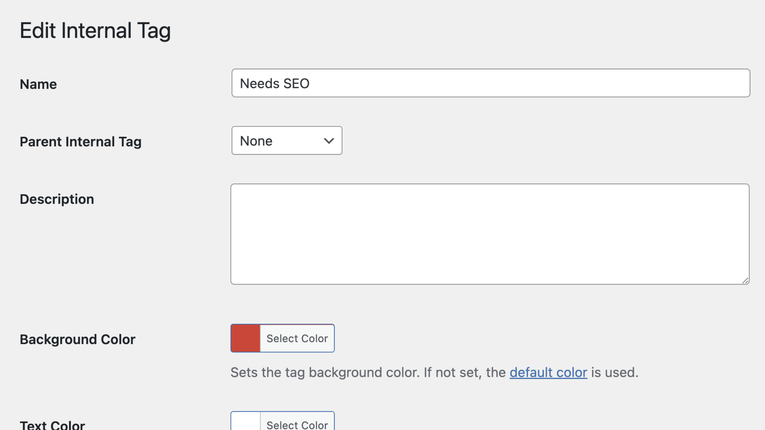 Editing an internal tag