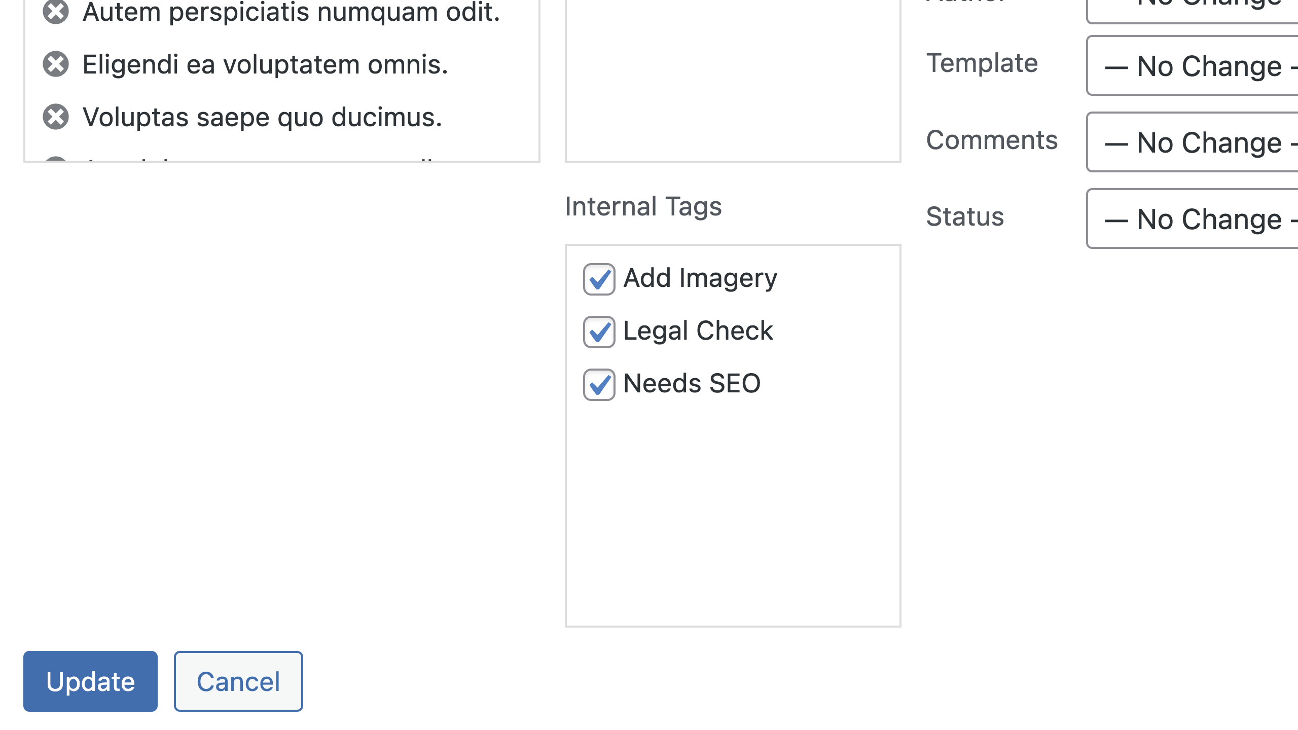 Set an internal tag on a post via quick edit or bulk actions