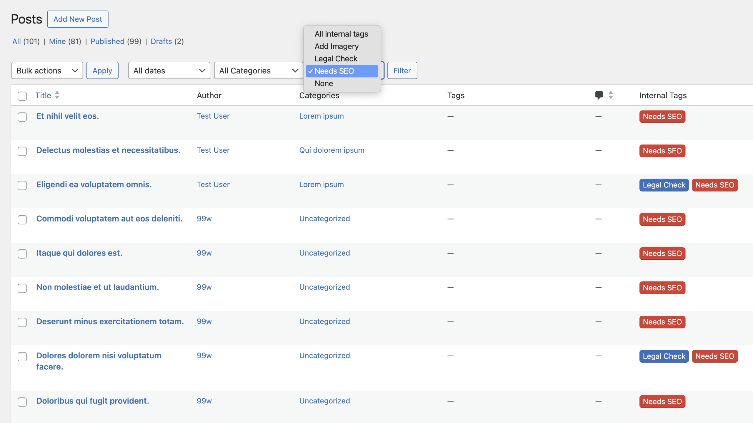 Filter posts list by internal tag