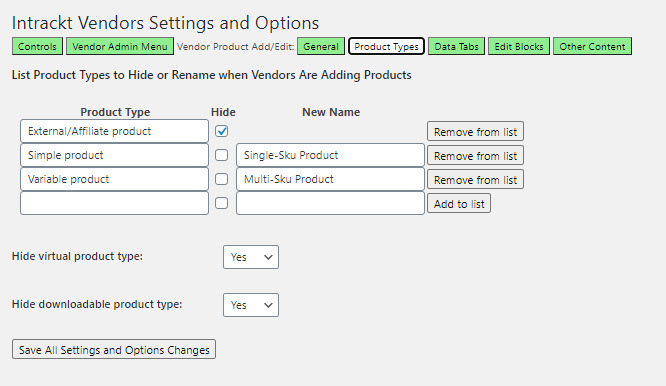 Intrackt Vendors - Restrict which product types are permitted and rename the others to make it easier for the vendor to understand them.