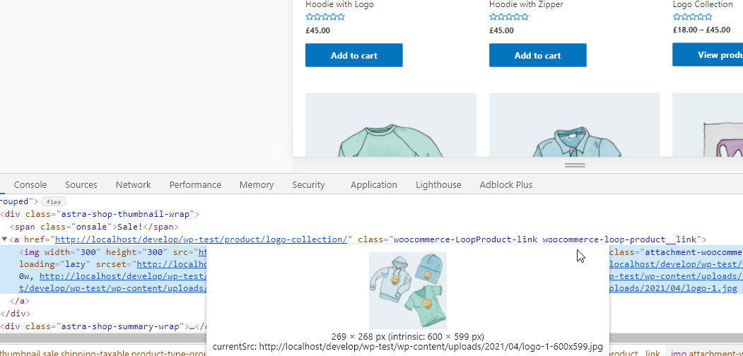 Shop page before activating showing the full size image loading in the source code
