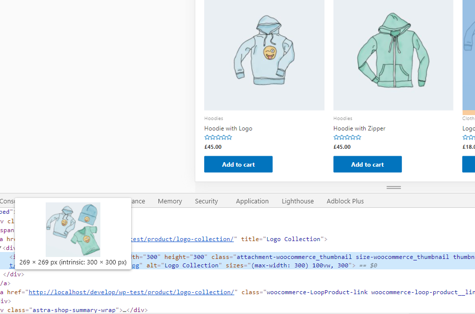 Shop page after activating showing the smaller thumbnail loading in the source code