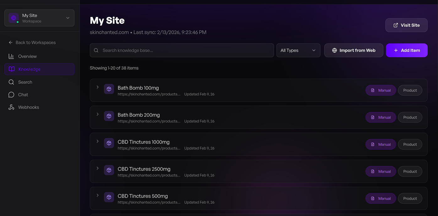 **Plugin Settings** – Connect your Intufind workspace with one click. Paste your secret key and you're live. No external API keys needed.
