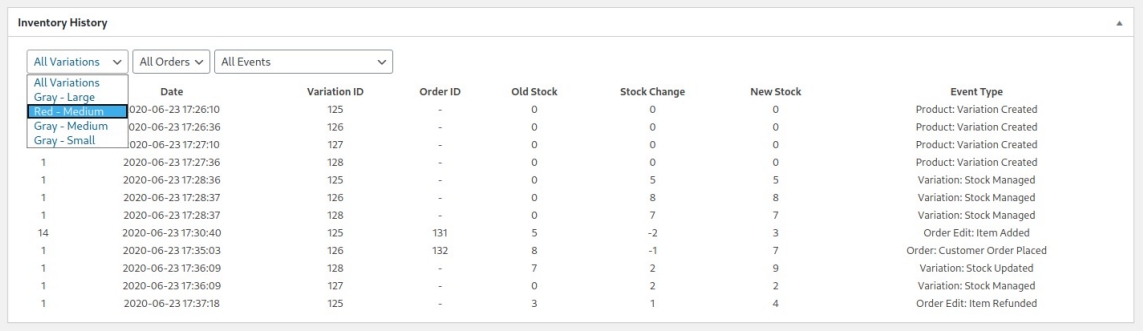Inventory History for a WooCommerce Product