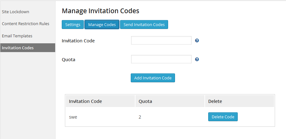 **Manage Invitation Codes**