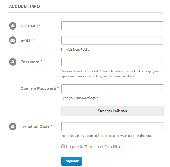 **Invitation Codes in UPME Registration Form**